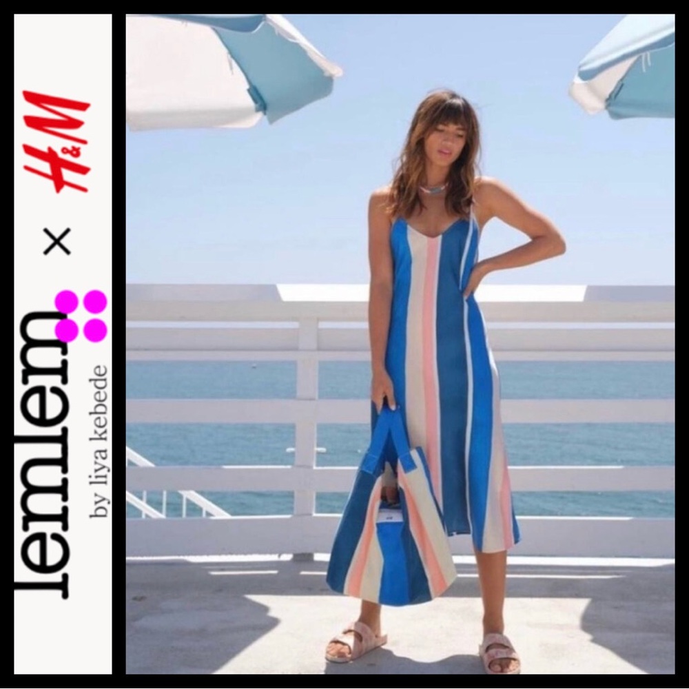 NWT H&M Aliya Kebede Silky Striped Bloggers Fav Dress